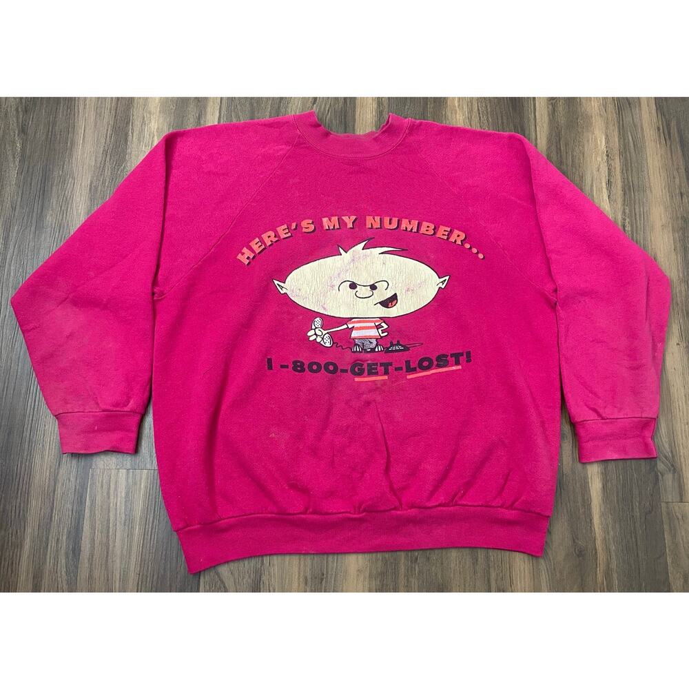 VTG 80s/90s "Here's My Number 1-800-GET-LOST!" cartoon joke pullover sweatshirt